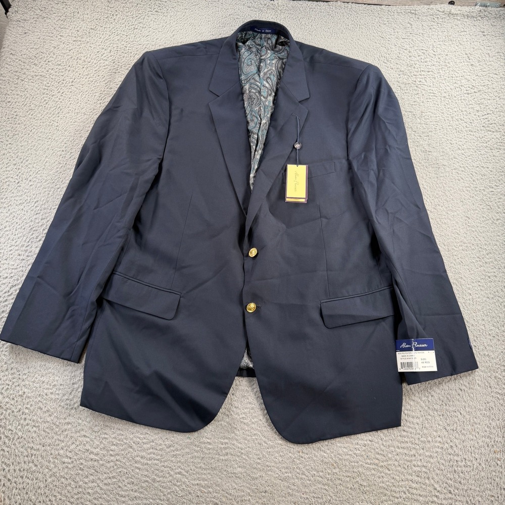 Alan Flusser Blazer Mens 48R Navy Blue Gold Crest Button Paisley Lined NWT